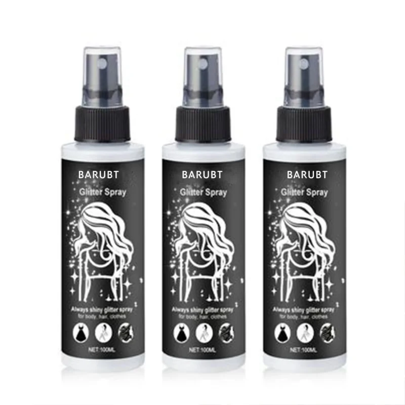 BARUBT 100ml Body and Hair Glitter Spray Shiny Highlighter for Clothes Party